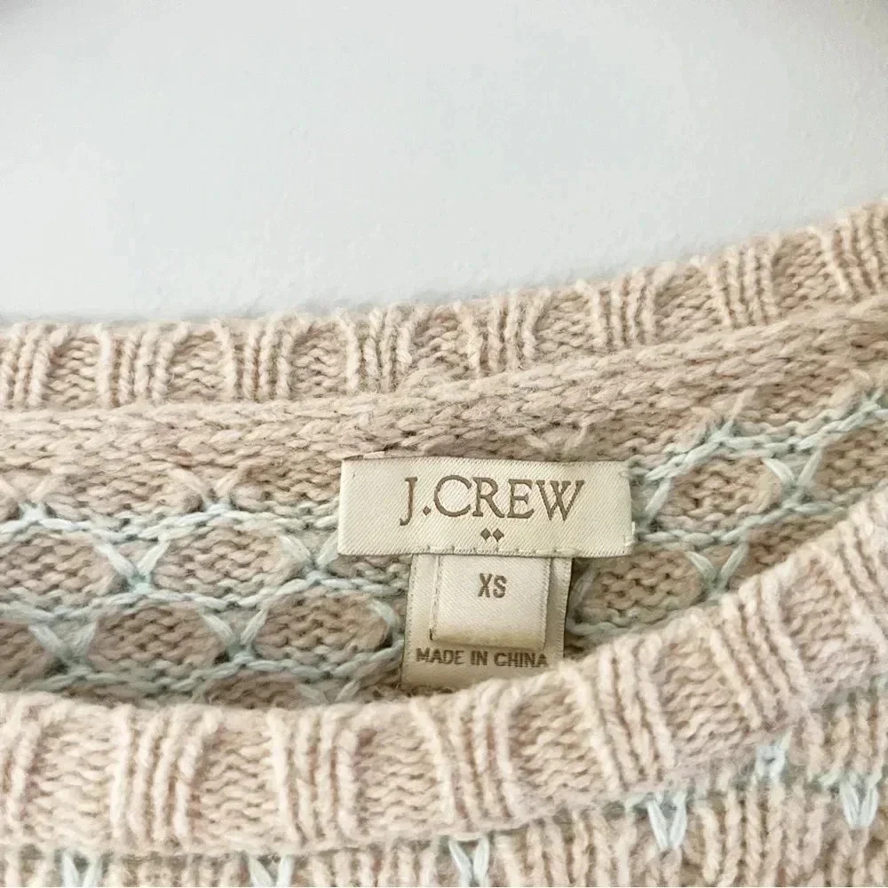 J. Crew Striped Lambswool Neutral Honeycomb-Stitch Sweater Size XS